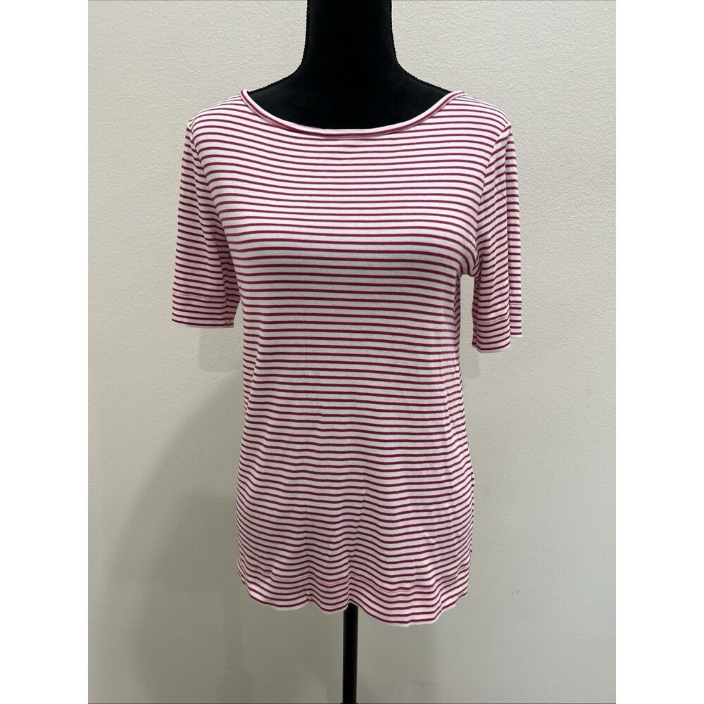 Chicos Ultimate Tee Sz 1 US Sz M Top Pima Cotton Boat Neck Red White Stripe